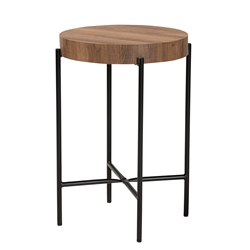 Baxton Studio Savion Modern Industrial Walnut Brown Finished Wood and Black Metal End Table